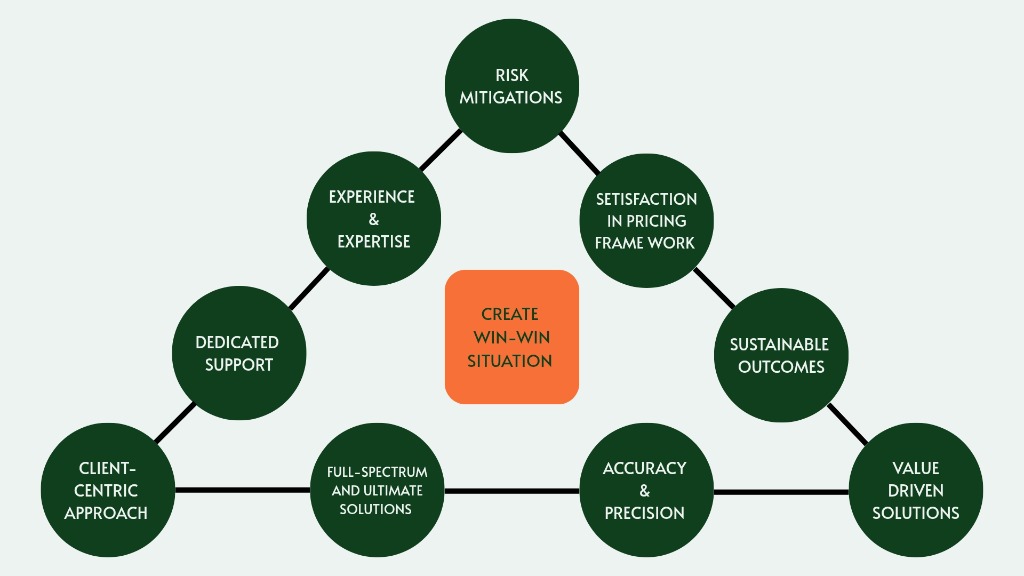 Why Choose Us Diagram - Risk Mitigations, Satisfaction, Value Driven Solutions